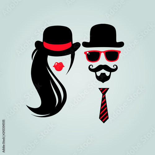 Male and female silhouette, freaks, hipsters