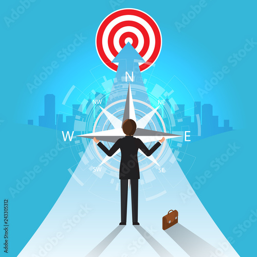 Future Business Leader Concept Finance Manager Business Man  Control compass .Flat Isometric Vector illustration.