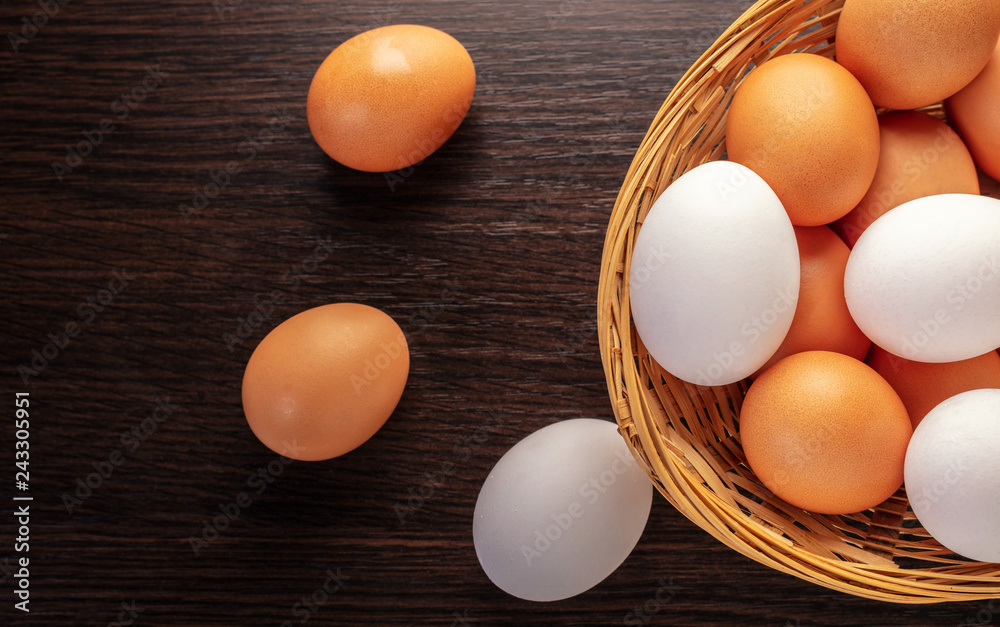 chicken eggs in a wicker bowl chicken eggs in a wicker bowl