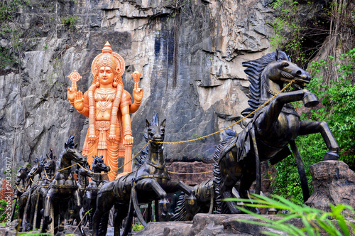 Obraz na płótnie Twelve bronze horses pull Vishnu`s chariot and stand at the entrance to the Rama