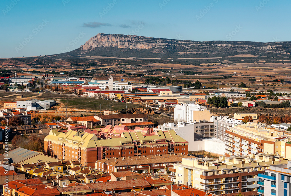 Obraz premium Aerial view of Almansa in the mountains of Albacete in Spain.