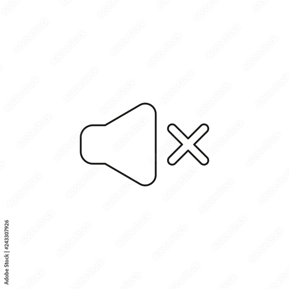 Vector icon concept of sound off. Black outlines.