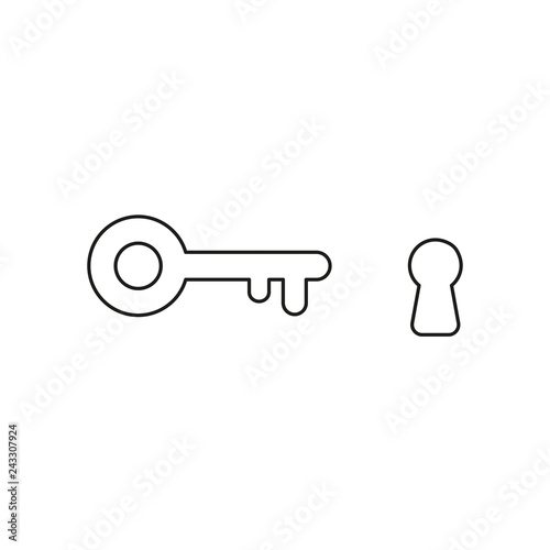 Vector icon concept of key and keyhole. Black outlines.