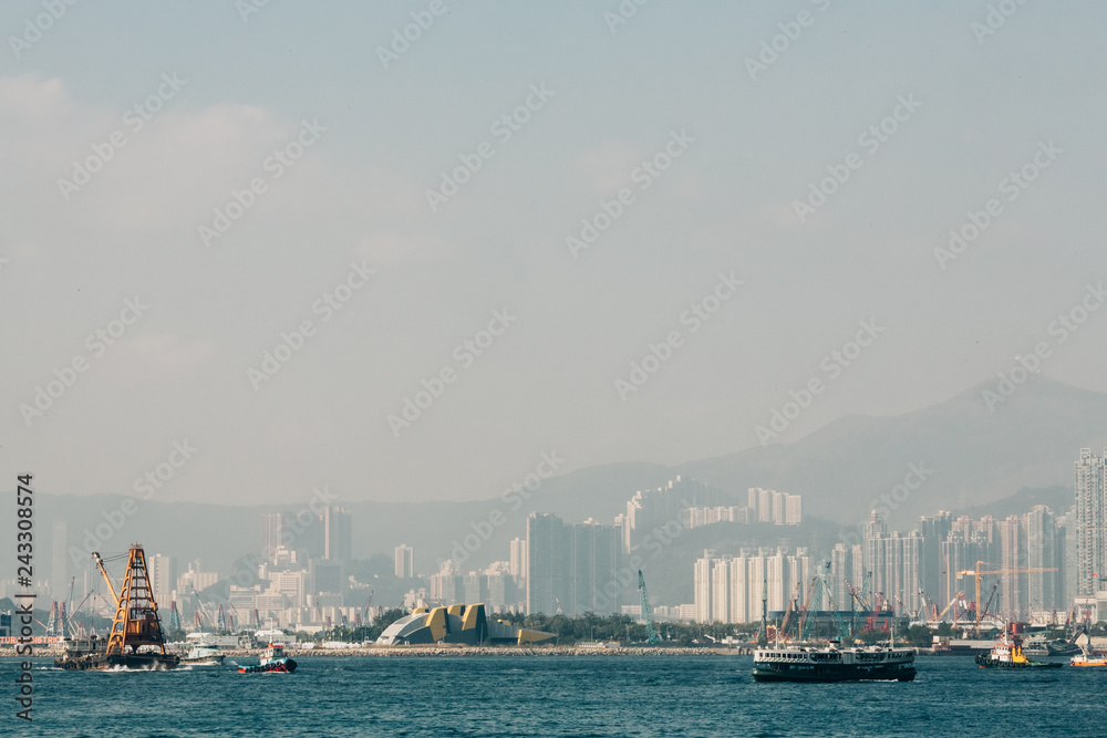 Modern city long range view from harbour Modern city long range view from harbour