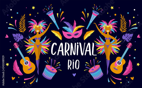 Brazilian Carnival  music festival  masquerade flyer template  vector design