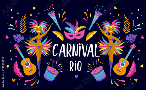 Brazilian Carnival, music festival, masquerade flyer template, vector design