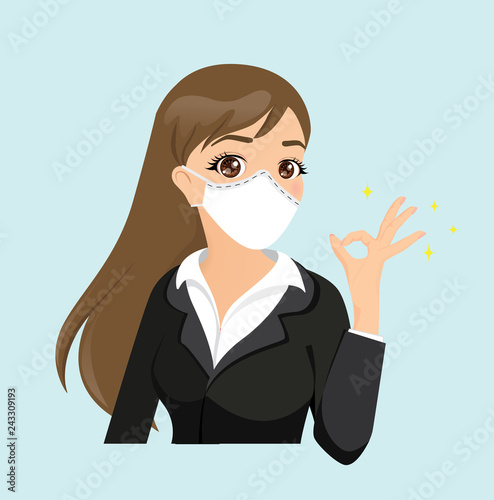 Vector of Businesswoman wearing mask for protect air pollution, virus, flu