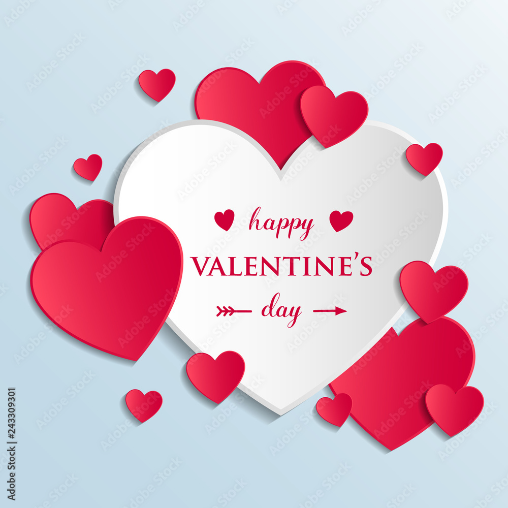 Valentine's Day - colorful greeting card with cute paper hearts. Vector