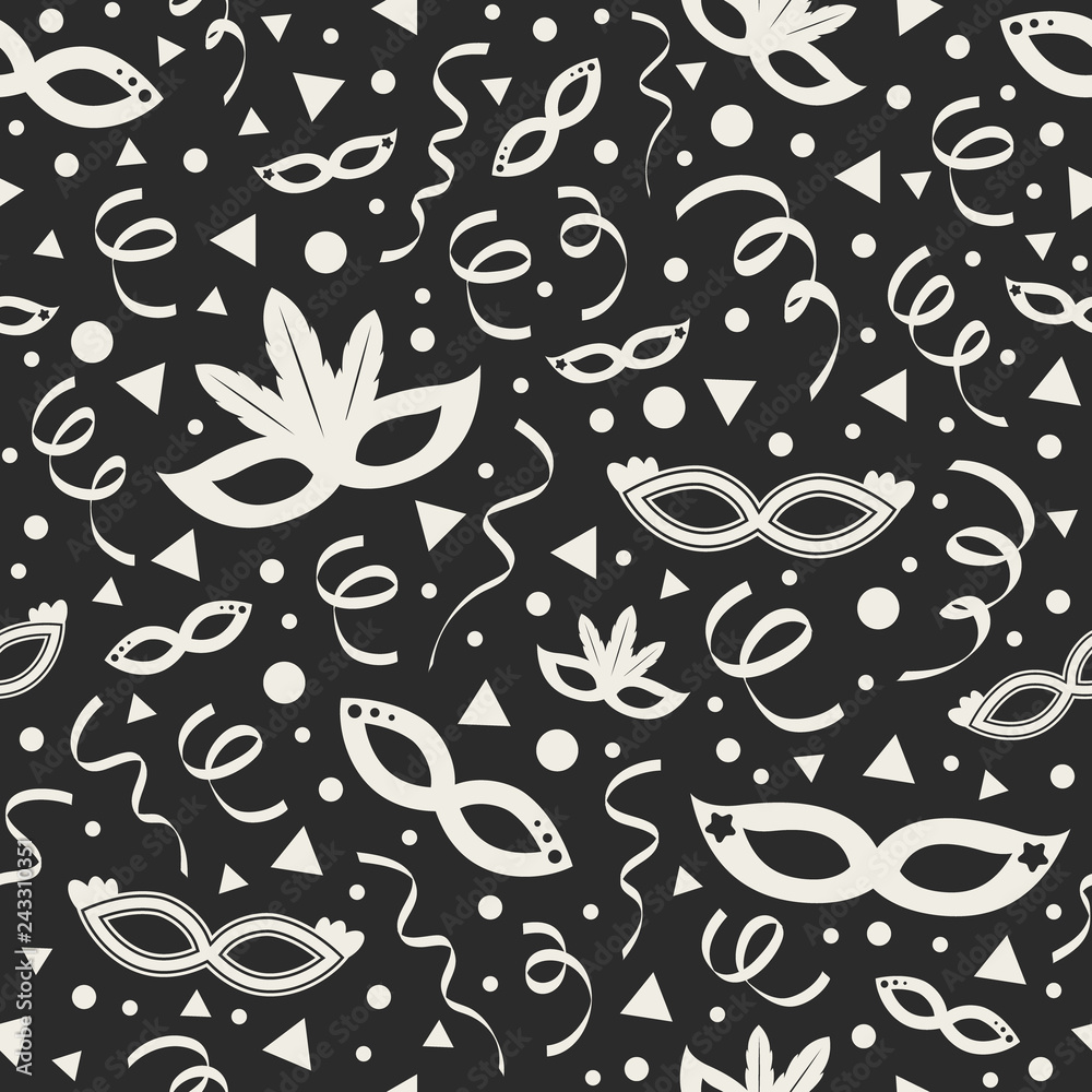 Concept of seamless texture with party masks and confetti. Vector Concept of seamless texture with party masks and confetti. Vector