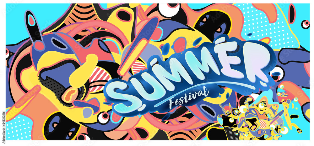 Vector colorful summer banner. Illustration background template for summer festival. Summer sale promotion banner and poster.