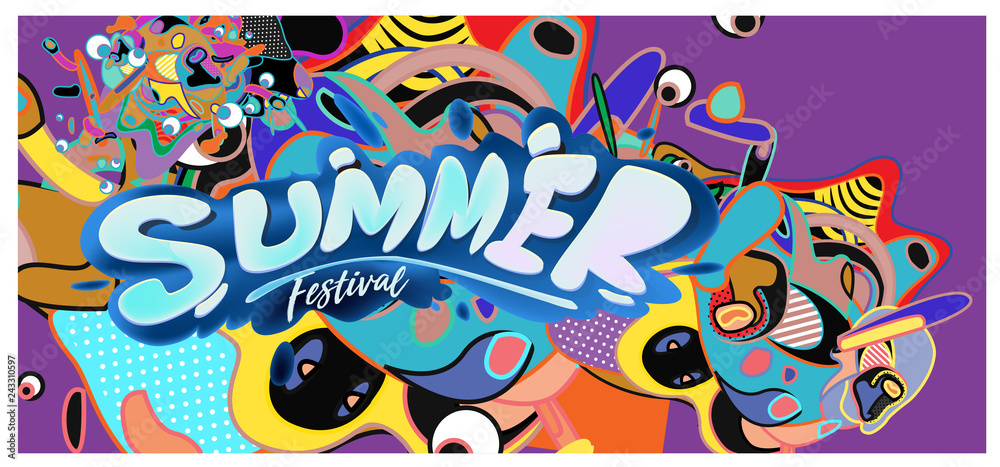 Fototapeta Vector colorful summer banner. Illustration background template for summer festival. Summer sale promotion banner and poster.