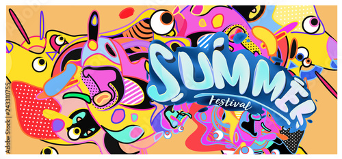 Vector colorful summer banner. Illustration background template for summer festival. Summer sale promotion banner and poster.