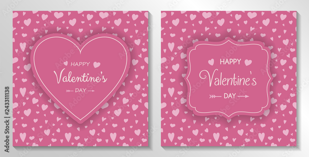 Set of Valentine's Day cards with hand drawn hearts. Vector