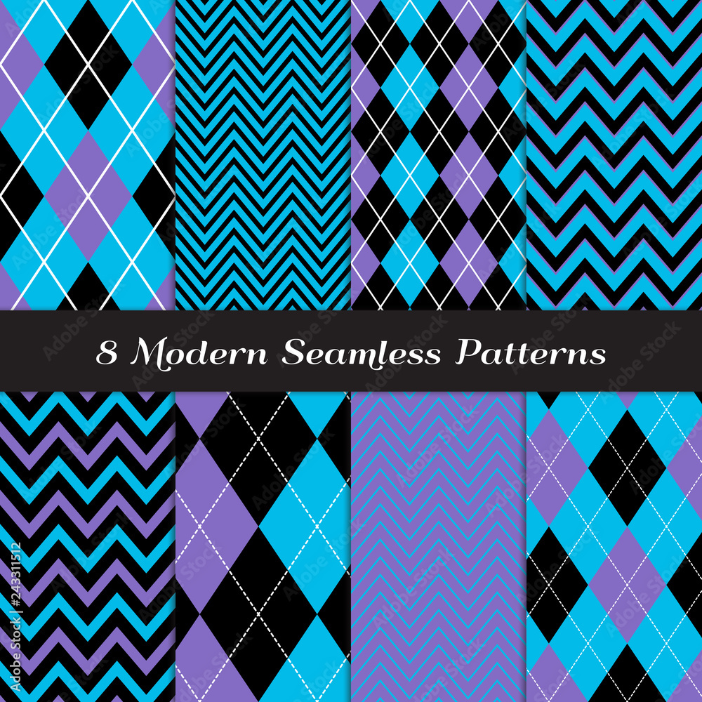 Blue, Purple and Black with White Accent Lines Argyle and Chevron Seamless  Vector Patterns. Perfect for Girls Monster Dolls Party Party. Repeating  Pattern Tile Swatches Included. Stock Vector | Adobe Stock