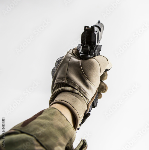 first person shooter shooting pistol