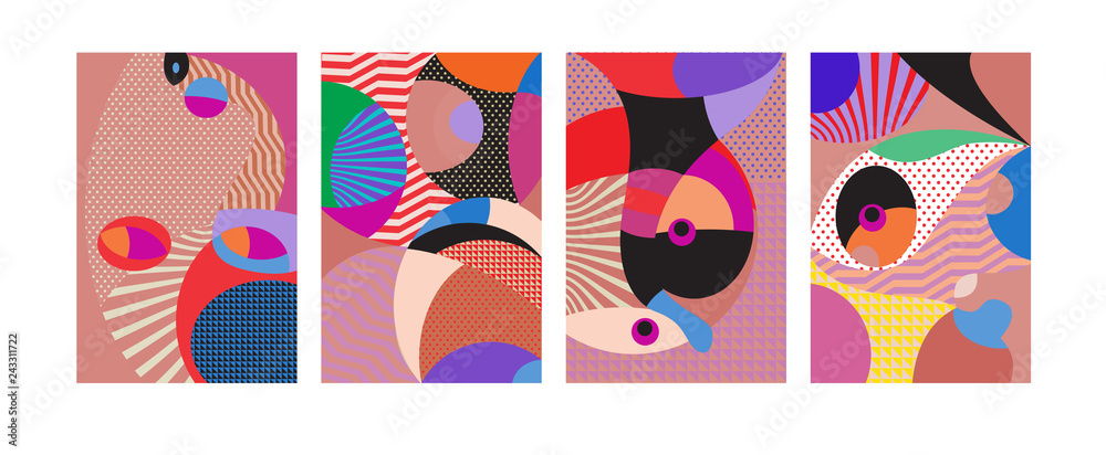 Vector Abstract Colorful Geometric and Curvy pattern background illustration. Set of Abstract Tribal Ethnic background for Cover, Poster, and print in Eps 10