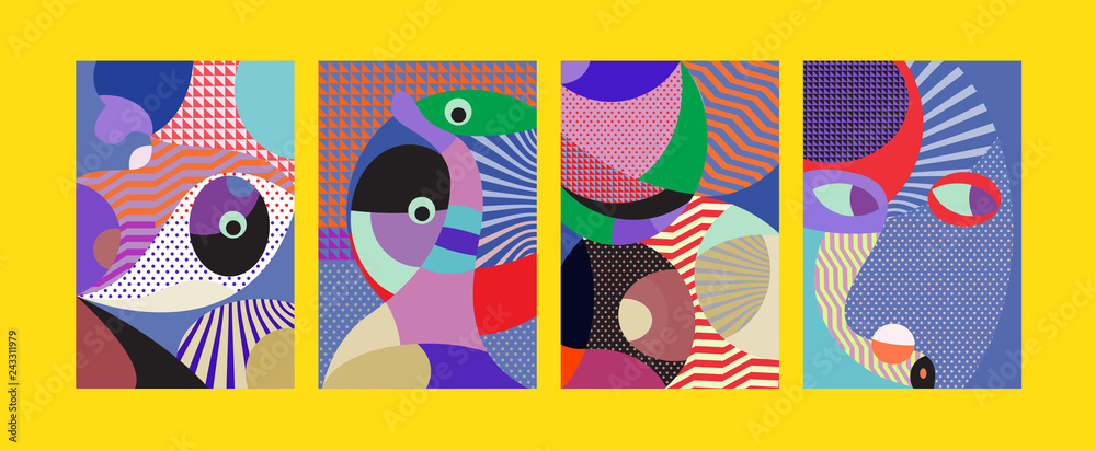 Naklejka Vector Abstract Colorful Geometric and Curvy pattern background illustration. Set of Abstract Tribal Ethnic background for Cover, Poster, and print in Eps 10