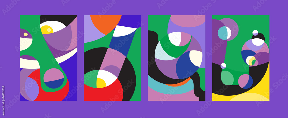 Fototapeta premium Vector Abstract Colorful Geometric and Curvy pattern background illustration. Set of Abstract Tribal Ethnic background for Cover, Poster, and print in Eps 10