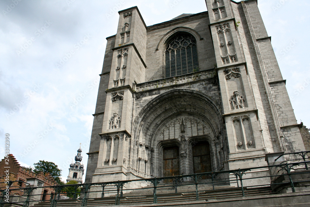 Mons, Belgium. The Saint Waltrude Collegiate Church (Collegiale Sainte-Waudru), a major Bravantine Gothic landmark and most important church in the Belgian city of Mons