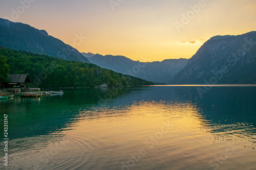 Sunset above the Bohinj lake, Julian Alps, Slovenia