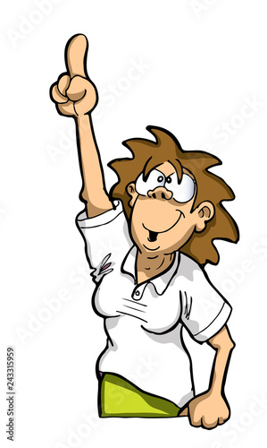 Woman pointing / raising her hand