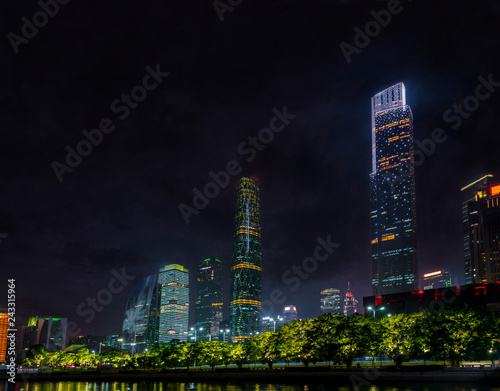 Guangzhou night cityscape with modern building of financial district and Zhujiang River, guangzhou, china photo