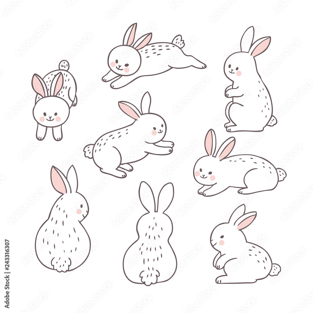 Cartoon Easter day rabbit set vector.