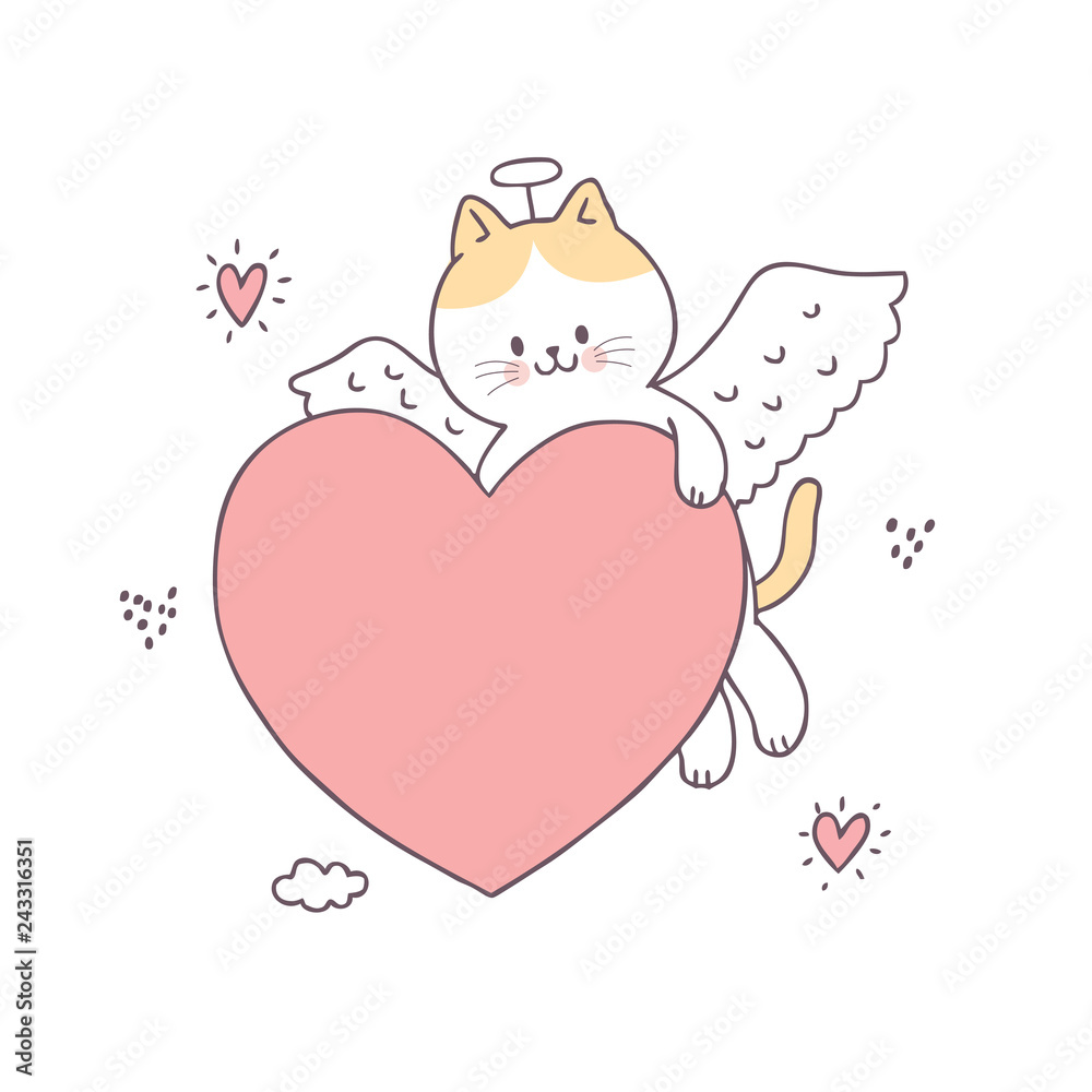 Cartoon cute Valentines day cupid cat and love vector. Cartoon cute Valentines day cupid cat and love vector.