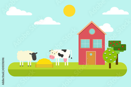 Fototapeta Naklejka Na Ścianę i Meble -  Agriculture and Farming. Rural landscape. Vector illustration.