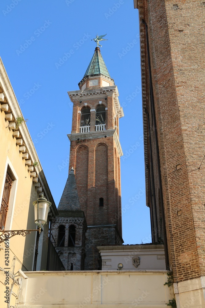 Chioggia, Veneto, Italy. The bell tower of the church of S.Giacomo Apostolo.
