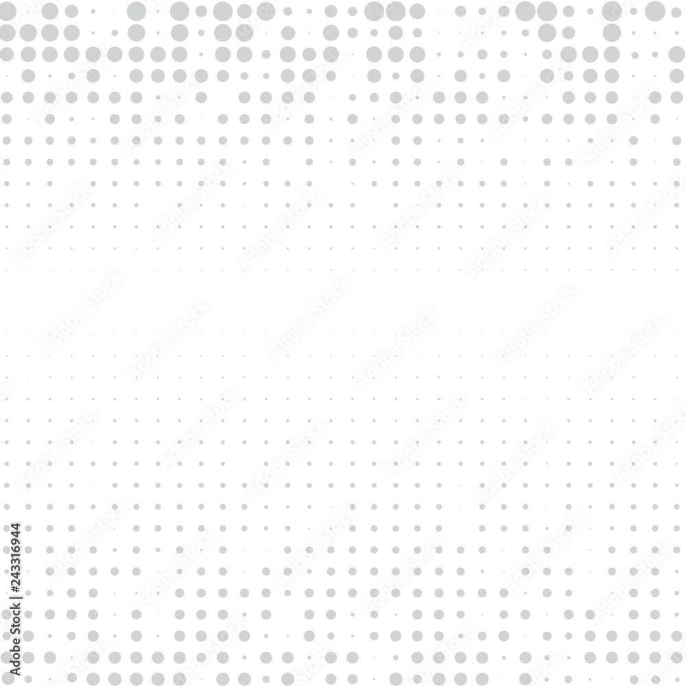 The gray dots of different sizes having different density on white .