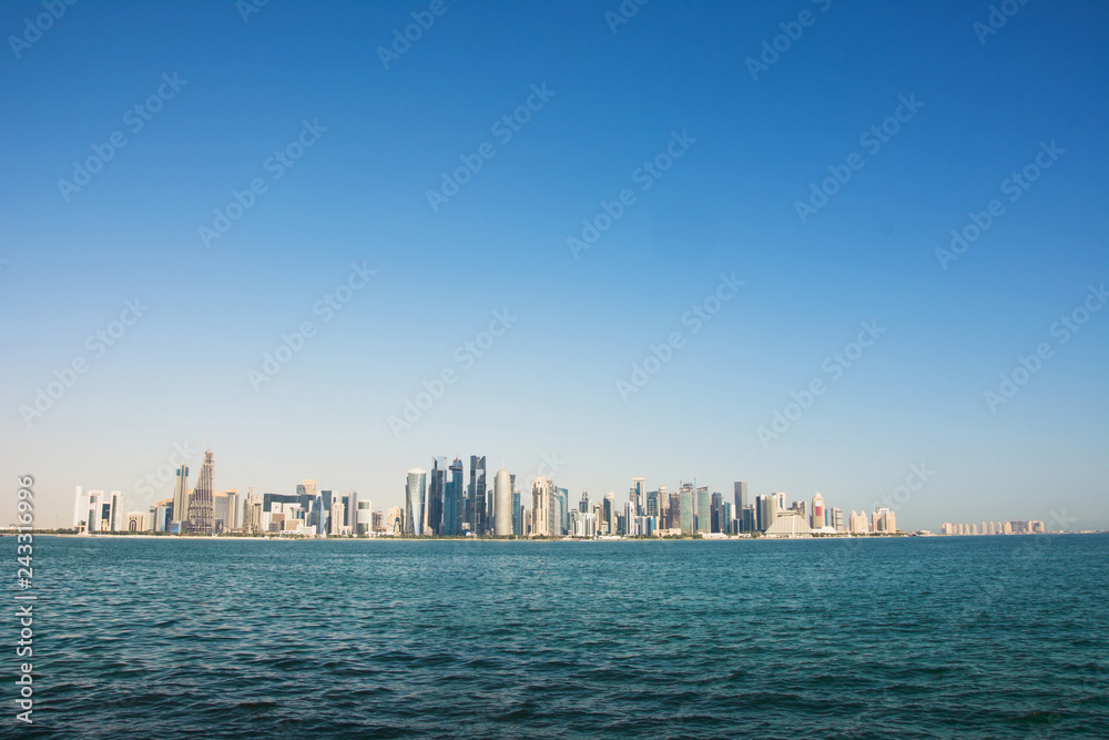 Panoramic view of modern skyline of Doha