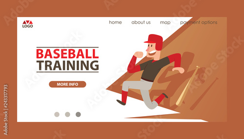 Baseball vector landing web page man catchers sportswear and batters baseballbat or ball for competition backdrop illustration sportsman boy character with catchers glove background web-page photo