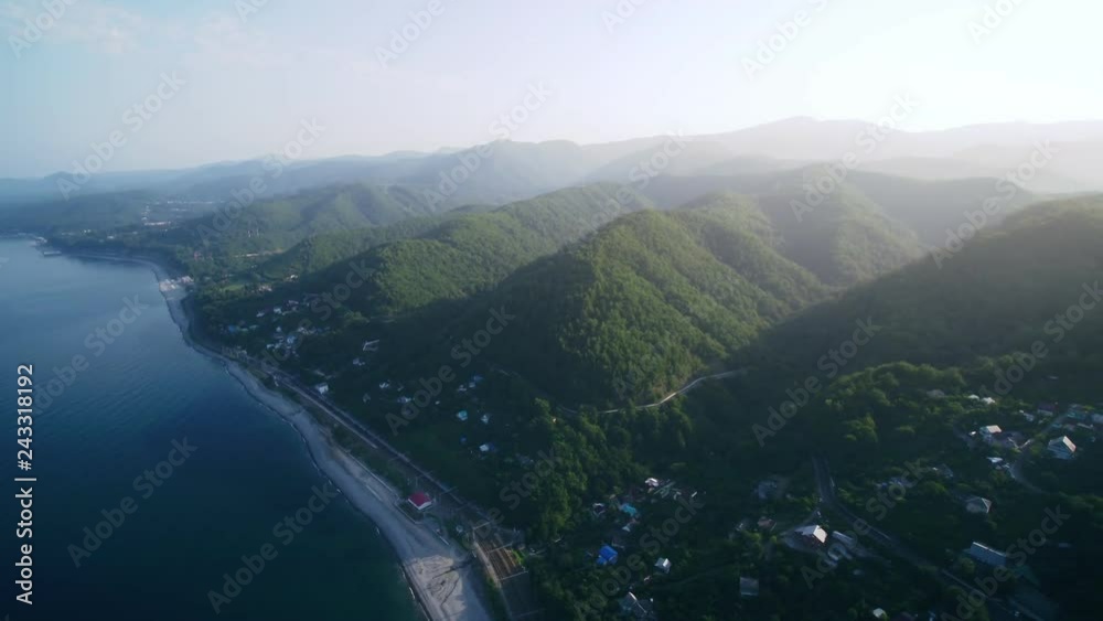Flying over the seashore of a Russian resort Flying over the seashore of a Russian resort