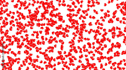 Simple 3d small hearts randomly scattered on white background, large size texture