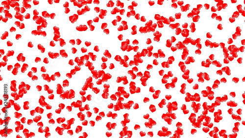 Simple 3d small hearts randomly scattered on white background, large size texture