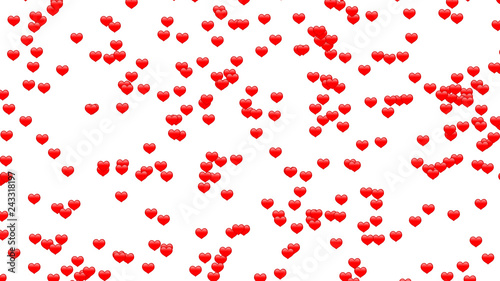 Simple 3d small hearts randomly scattered on white background, large size texture