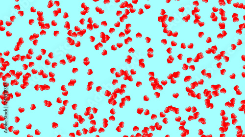 Simple 3d small hearts randomly scattered on light blue background, large size texture