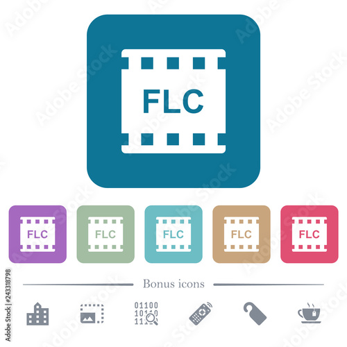 FLC movie format flat icons on color rounded square backgrounds photo