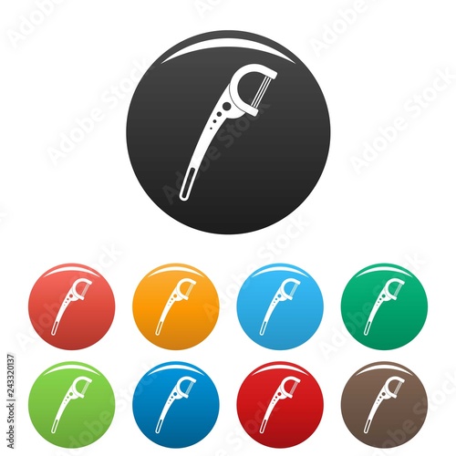 Floss pick icons set 9 color vector isolated on white for any design