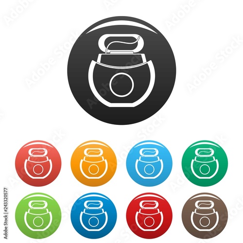 Floss open box icons set 9 color vector isolated on white for any design