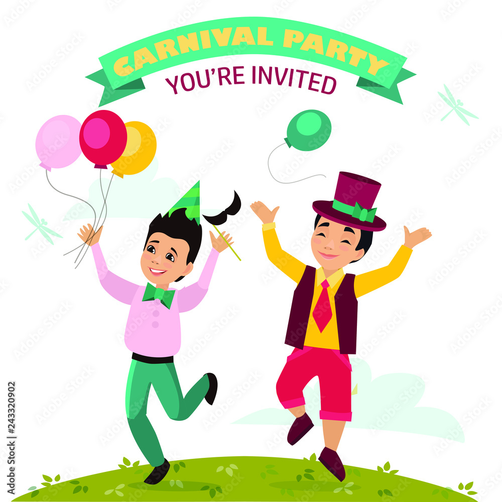 Children in carnival costumes, disguised for a party. Children in carnival costumes, disguised for a party.