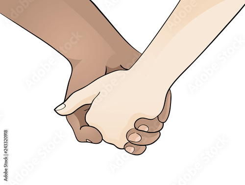 Love knows no skin color - people of different skin color hold hands