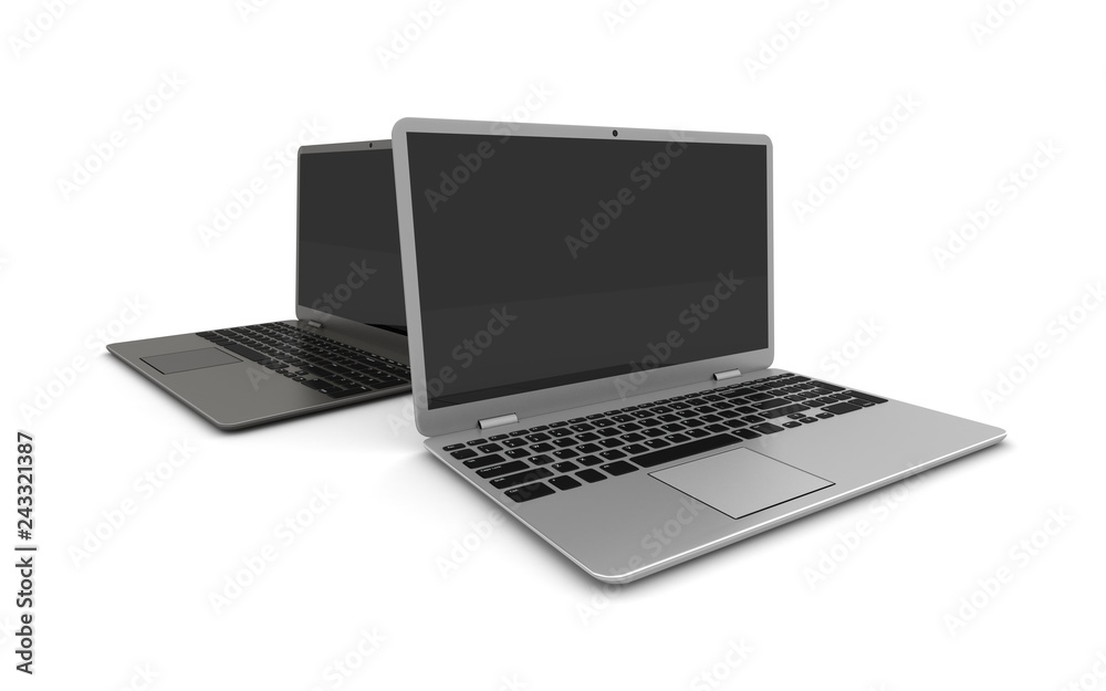 Laptop with digital blank screen isolated on white background, 3d rendering Laptop with digital blank screen isolated on white background, 3d rendering