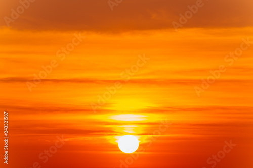 Fototapeta Naklejka Na Ścianę i Meble -  Beautiful blazing sunset landscape and orange sky above it. Amazing summer sunrise as a background.
