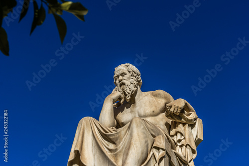 Statue of the Greek philosophers Socrates & Plato in front of the Academy pf Athens, Greece