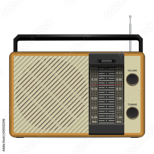 Old fm radio icon. Realistic illustration of old fm radio vector icon for web design isolated on white background