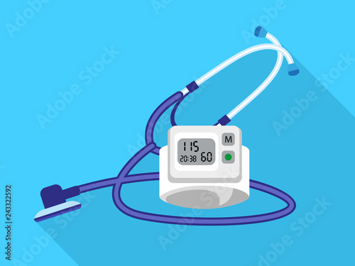Stethoscope blood presure device icon. Flat illustration of stethoscope blood presure device vector icon for web design