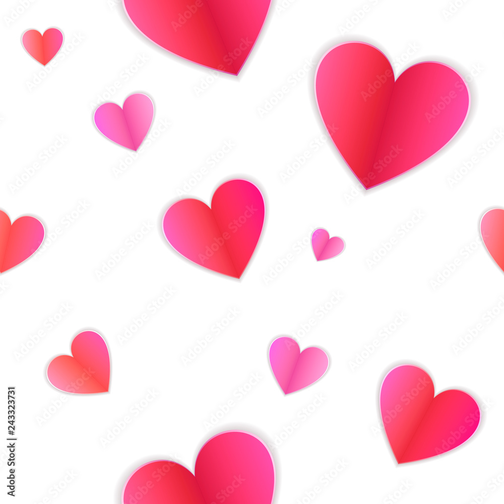 Vector Seamless Pattern, Hearts on White Background, Valentines Day Concept.