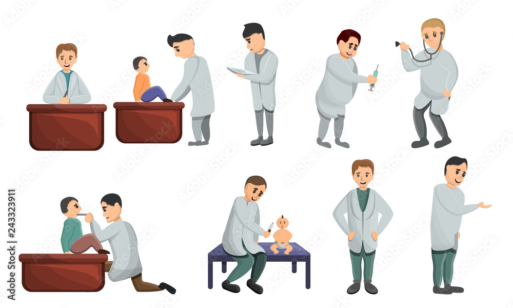 Pediatrician icons set. Cartoon set of pediatrician vector icons for web design Pediatrician icons set. Cartoon set of pediatrician vector icons for web design